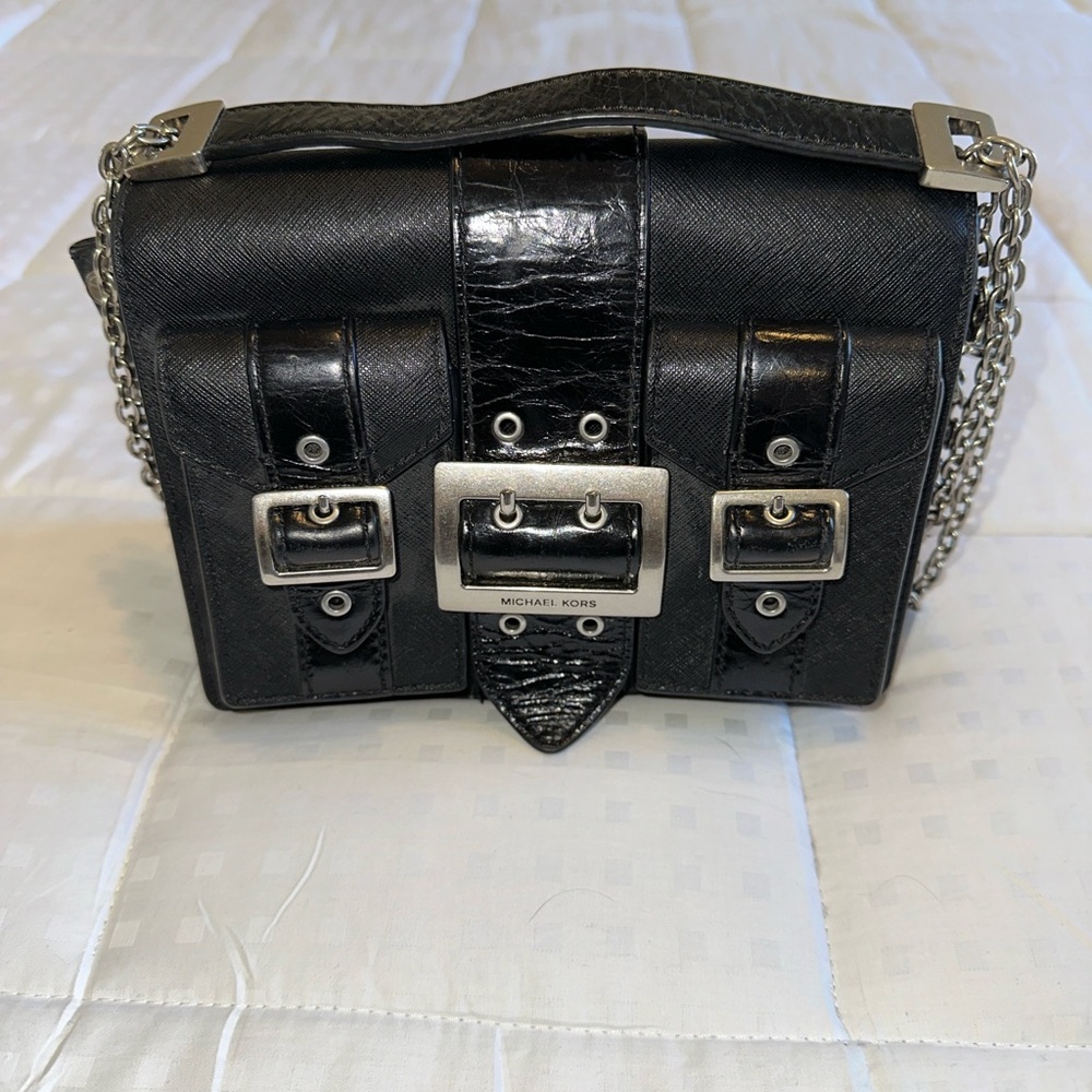 Michael Kors Black Buckle Leather Chain Bag - Picture 2 of 9